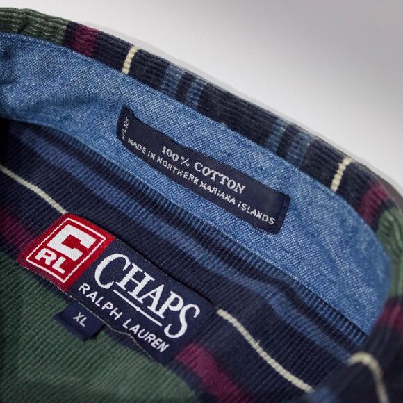 Vintage Chaps Ralph Lauren Striped Corduroy Long Sleeve Button Shirt Men’s XL - Picture 6 of 11